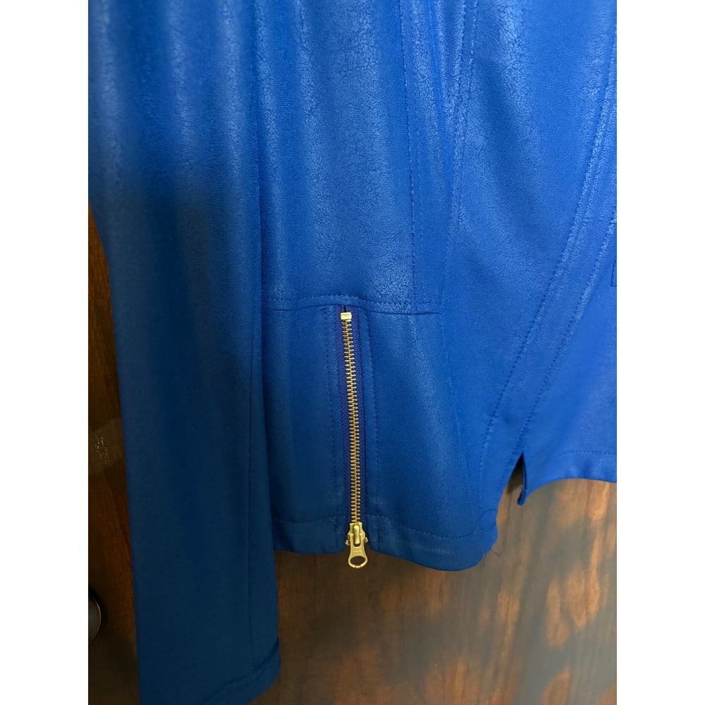 Clara Sunwoo Women Blue Textured Mock Neck Moto Jacket Small Cobalt Blue - Picture 3 of 9